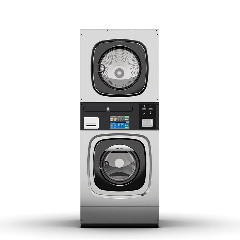 OASIS 15KG Vended Stacked Washer Dryer model XH15F, professional laundry equipment for facilities in Morocco, main product image